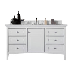 Palisades 60" Single Vanity, Bright White w/ 3 CM Arctic Fall Solid Surface Top James Martin Vanities