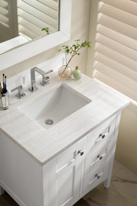 Palisades 30" Single Vanity, Bright White w/ 3 CM Arctic Fall Solid Surface Top James Martin Vanities