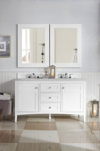 Palisades 60" Double Vanity, Bright White w/ 3 CM Arctic Fall Solid Surface Top James Martin Vanities