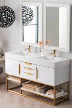 Load image into Gallery viewer, Columbia 59&quot; Double Vanity, Glossy White, Radiant Gold w/ Glossy White Composite Top James Martin Vanities