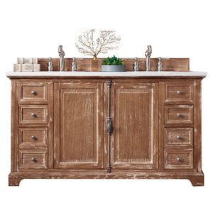 Providence 60" Driftwood Double Vanity w/ 3 CM Arctic Fall Solid Surface Top James Martin Vanities