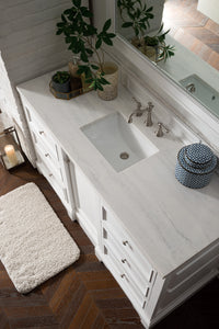 Bathroom Vanities Outlet Atlanta Renovate for LessDe Soto 60" Single Vanity, Bright White w/ 3 CM Arctic Fall Solid Surface Top
