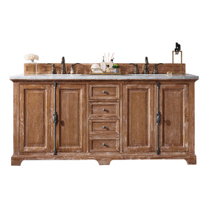 Providence 72" Driftwood Double Vanity w/ 3 CM Arctic Fall Solid Surface Top James Martin Vanities