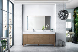 Linear 72" Double Vanity Whitewashed Walnut w/ Glossy White Composite Top James Martin Vanities