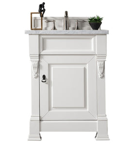 Brookfield 26" Single Vanity, Bright White w/ 3 CM Arctic Fall Solid Surface Top James Martin Vanities