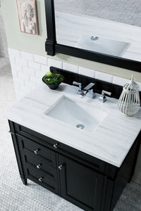 Brittany 36" Black Onyx Single Vanity w/ 3 CM Arctic Fall Solid Surface Top James Martin Vanities