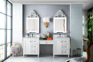 Copper Cove Encore  86" Double Vanity Set, Bright White w/ Makeup Table, 3 CM Arctic Fall Solid Surface Top James Martin Vanities