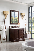 Load image into Gallery viewer, De Soto 36&quot; Single Vanity, Burnished Mahogany w/ 3 CM Arctic Fall Solid Surface Top James Martin Vanities