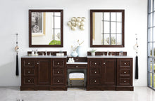 Load image into Gallery viewer, De Soto 118&quot; Double Vanity Set, Burnished Mahogany w/ Makeup Table, 3 CM Arctic Fall Solid Surface Top James Martin Vanities