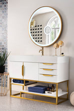 Load image into Gallery viewer, Columbia 48&quot; Single Vanity, Glossy White, Radiant Gold w/ Glossy White Composite Top James Martin Vanities