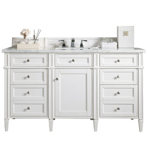 Brittany 60" Bright White Single Vanity w/ 3 CM Arctic Fall Solid Surface Top James Martin Vanities