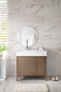Linear 36" Single Vanity Whitewashed Walnut w/ Glossy White Composite Top James Martin Vanities
