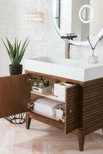 Load image into Gallery viewer, Linear 36&quot; Single Vanity, Mid Century Walnut w/ Glossy White Composite Top James Martin Vanities