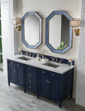 Load image into Gallery viewer, Bathroom Vanities Outlet Atlanta Renovate for LessBrittany 72&quot; Victory Blue Double Vanity w/ 3 CM Eternal Jasmine Pearl Quartz Top