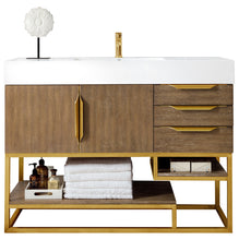 Load image into Gallery viewer, Columbia 48&quot; Single Vanity, Latte Oak, Radiant Gold w/ Glossy White Composite Top James Martin Vanities