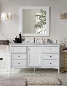Palisades 60" Single Vanity, Bright White w/ 3 CM Arctic Fall Solid Surface Top James Martin Vanities
