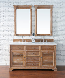 Savannah 60" Double Vanity Cabinet, Driftwood, w/ 3 CM Classic White Quartz Top James Martin Vanities