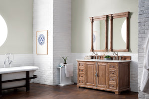 Providence 60" Driftwood Double Vanity w/ 3 CM Arctic Fall Solid Surface Top James Martin Vanities
