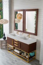 Load image into Gallery viewer, Columbia 59&quot; Double Vanity, Coffee Oak, Radiant Gold w/ Glossy White Composite Top James Martin Vanities
