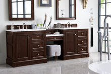 Load image into Gallery viewer, De Soto 94&quot; Double Vanity Set, Burnished Mahogany w/ Makeup Table, 3 CM Arctic Fall Solid Surface Top James Martin Vanities
