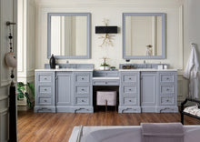 Load image into Gallery viewer, De Soto 118&quot; Double Vanity Set, Silver Gray w/ Makeup Table, 3 CM Arctic Fall Solid Surface Top James Martin Vanities