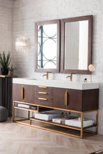 Load image into Gallery viewer, Columbia 72&quot; Double Vanity, Coffee Oak, Radiant Gold w/ Glossy White Composite Top James Martin Vanities