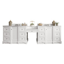 Load image into Gallery viewer, De Soto 118&quot; Double Vanity Set, Bright White w/ Makeup Table, 3 CM Arctic Fall Solid Surface Top James Martin Vanities