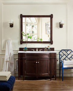 Brittany 46" Single Vanity, Burnished Mahogany w/ 3 CM Arctic Fall Solid Surface Top James Martin Vanities
