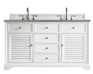 Savannah 60" Double Vanity Cabinet, Bright White, w/ 3 CM Grey Expo Quartz Top James Martin Vanities