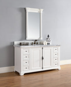 Providence 60" Bright White Single Vanity w/ 3 CM Carrara Marble Top James Martin