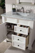 Load image into Gallery viewer, Brookfield 36&quot; Single Vanity, Bright White w/ 3 CM Carrara Marble Top James Martin Vanities