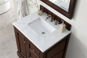 Bathroom Vanities Outlet Atlanta Renovate for LessDe Soto 30" Single Vanity, Burnished Mahogany w/ 3 CM Carrara Marble Top