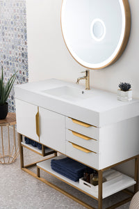 Bathroom Vanities Outlet Atlanta Renovate for LessColumbia 48" Single Vanity, Glossy White, Radiant Gold w/ Glossy White Composite Top