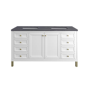 Chicago 60" Double Vanity, Glossy White w/ 3CM Charcoal Soapstone Top James Martin Vanities