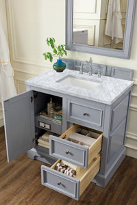 Bathroom Vanities Outlet Atlanta Renovate for LessDe Soto 36" Single Vanity, Silver Gray w/ 3 CM Carrara Marble Top