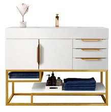 Load image into Gallery viewer, Columbia 48&quot; Single Vanity, Glossy White, Radiant Gold w/ Glossy White Composite Top James Martin Vanities