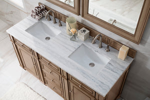 Bristol 60" Double Vanity, Whitewashed Walnut, w/ 3 CM Arctic Fall Solid Surface Top James Martin Vanities