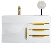 Load image into Gallery viewer, Mercer Island 36&quot; Single Vanity, Glossy White, Radiant Gold w/ Glossy White Composite Top James Martin Vanities