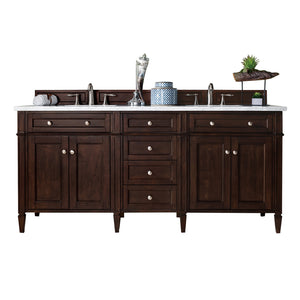 Brittany 72" Burnished Mahogany Double Vanity w/ 3 CM Arctic Fall Solid Surface Top James Martin Vanities