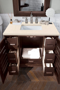 Bathroom Vanities Outlet Atlanta Renovate for LessPortland 36" Single Vanity, Burnished Mahogany, w/ 3 CM Eternal Marfil Quartz Top
