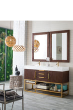 Load image into Gallery viewer, Columbia 59&quot; Double Vanity, Coffee Oak, Radiant Gold w/ Glossy White Composite Top James Martin Vanities