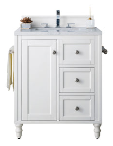 Copper Cove Encore 30" Single Vanity, Bright White w/ 3 CM Arctic Fall Solid Surface Top James Martin Vanities