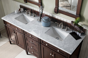 Bathroom Vanities Outlet Atlanta Renovate for LessBrittany 72" Burnished Mahogany Double Vanity w/ 3 CM Carrara Marble Top