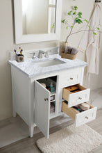 Load image into Gallery viewer, Palisades 36&quot; Single Vanity, Bright White w/ 3 CM Carrara Marble Top James Martin Vanities