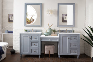 Copper Cove Encore 86" Double Vanity Set, Silver Gray w/ Makeup Table, 3 CM Arctic Fall Solid Surface Top James Martin Vanities