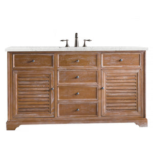 Savannah 60" Single Vanity Cabinet, Driftwood, w/ 3 CM Eternal Jasmine Pearl Quartz Top James Martin Vanities