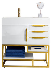 Load image into Gallery viewer, Columbia 36&quot; Single Vanity, Glossy White, Radiant Gold w/ Glossy White Composite Top James Martin Vanities