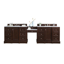 Load image into Gallery viewer, De Soto 118&quot; Double Vanity Set, Burnished Mahogany w/ Makeup Table, 3 CM Arctic Fall Solid Surface Top James Martin Vanities