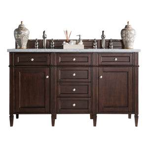 Brittany 60" Burnished Mahogany Double Vanity w/ 3 CM Arctic Fall Solid Surface Top James Martin Vanities