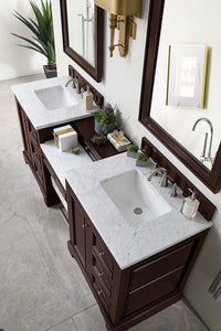 Bathroom Vanities Outlet Atlanta Renovate for LessDe Soto 82" Double Vanity Set, Burnished Mahogany w/ Makeup Table, 3 CM Carrara Marble Top